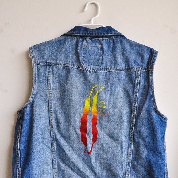 Re-worked Screen-printed Denim Vest - Picture 1 of 2